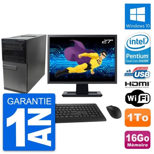 Dell Optiplex 390 MT Desktop PC - 27" Screen, Intel Pentium G630, 16GB RAM, 1TB HDD, Windows 10