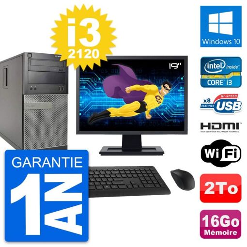 Dell Optiplex 390 MT Desktop PC - 19" Screen, i3-2120, 16GB RAM, 2TB HDD, HDMI, WiFi, Windows 10
