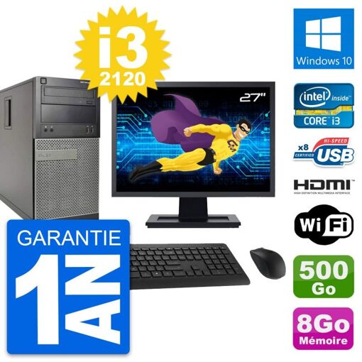 PC de escritorio Dell Optiplex 390 MT - Pantalla de 27'', Procesador i3-2120, 8GB de RAM, Disco duro de 500GB, HDMI, WiFi, Windows 10