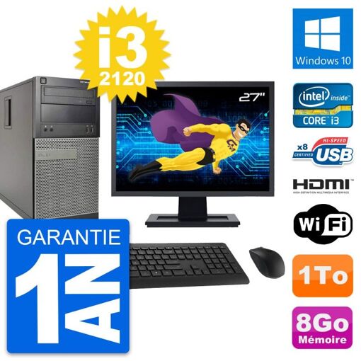 Dell Optiplex 390 MT Desktop PC - 27" Screen, i3-2120, 8GB RAM, 1TB HDD, HDMI, WiFi