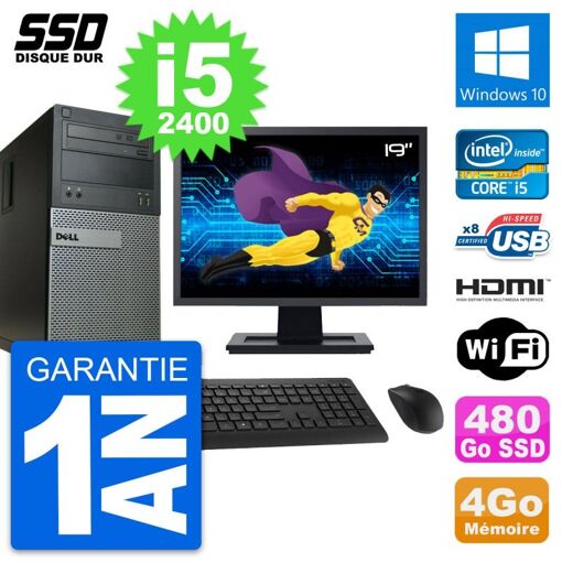 Dell Optiplex 390 MT Desktop PC | 19" Screen | i5-2400 | 4GB RAM | 480GB SSD | HDMI | Wi-Fi | Windows 10