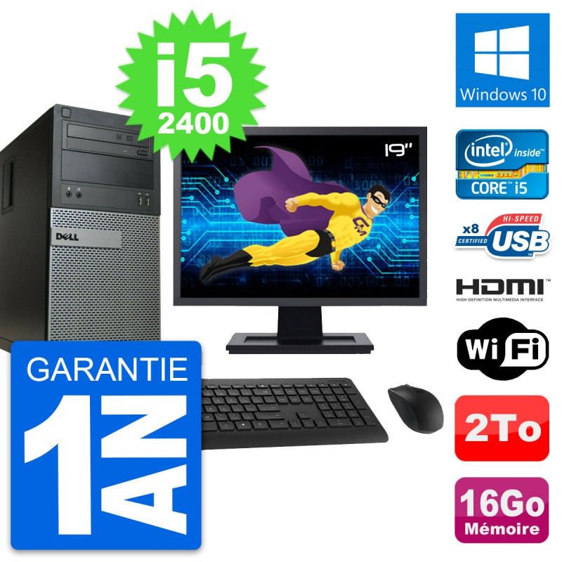 Dell Optiplex 390 MT Desktop PC - 19" Screen, i5-2400, 16GB RAM, 2TB HDD, HDMI, WiFi