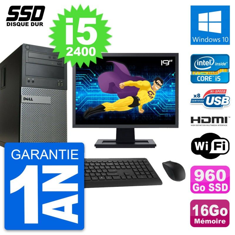 Dell Optiplex 390 MT Desktop PC - 19" Screen, i5-2400, 16GB RAM, 960GB SSD, HDMI, WiFi
