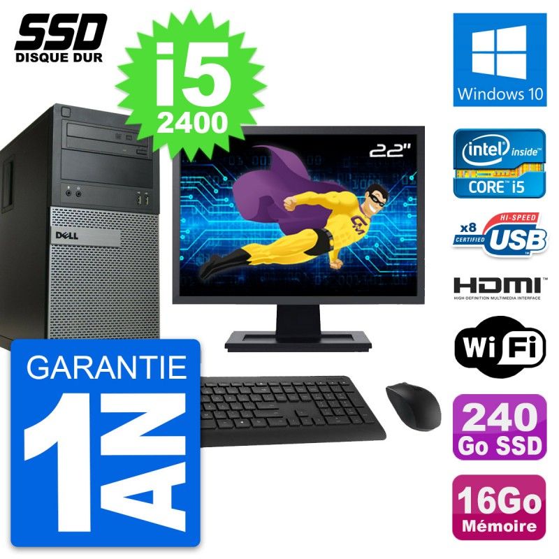 Dell Optiplex 390 MT Desktop PC | 22" Screen | i5-2400 | 16GB RAM | 240GB SSD | HDMI | WiFi