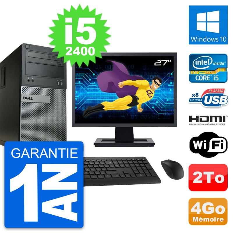 Dell Optiplex 390 MT Desktop PC | 27" Screen | i5-2400 | 4GB RAM | 2TB HDD | HDMI