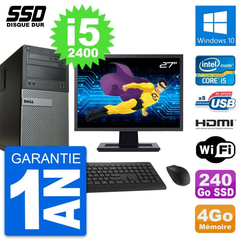 Dell Optiplex 390 MT Desktop PC | 27" Screen | i5-2400 | 4GB RAM | 240GB SSD | HDMI | WiFi | Windows 10