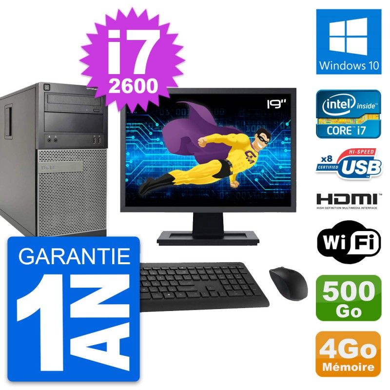 Dell Optiplex 390 MT Desktop PC - 19" Screen, i7-2600, 4GB RAM, 500GB HDD, HDMI, Wi-Fi