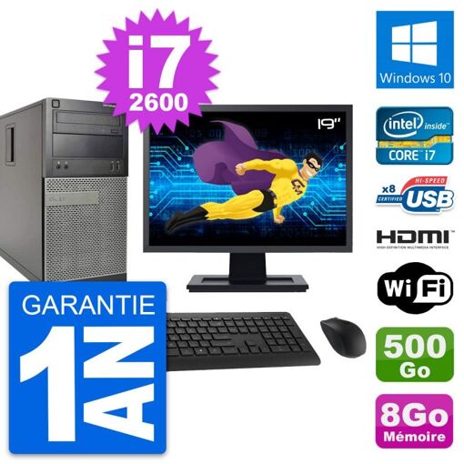 Dell Optiplex 390 MT Desktop PC - 19" Screen, i7-2600, 8GB RAM, 500GB HDD, HDMI, WiFi, Windows 10