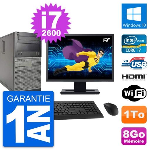 Dell Optiplex 390 MT Desktop PC - 19" Screen, i7-2600, 8GB RAM, 1TB HDD, HDMI, WiFi
