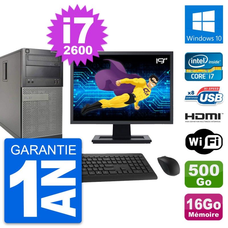 Dell Optiplex 390 MT Desktop PC - 19" Screen, i7-2600, 16GB RAM, 500GB HDD, HDMI, WiFi