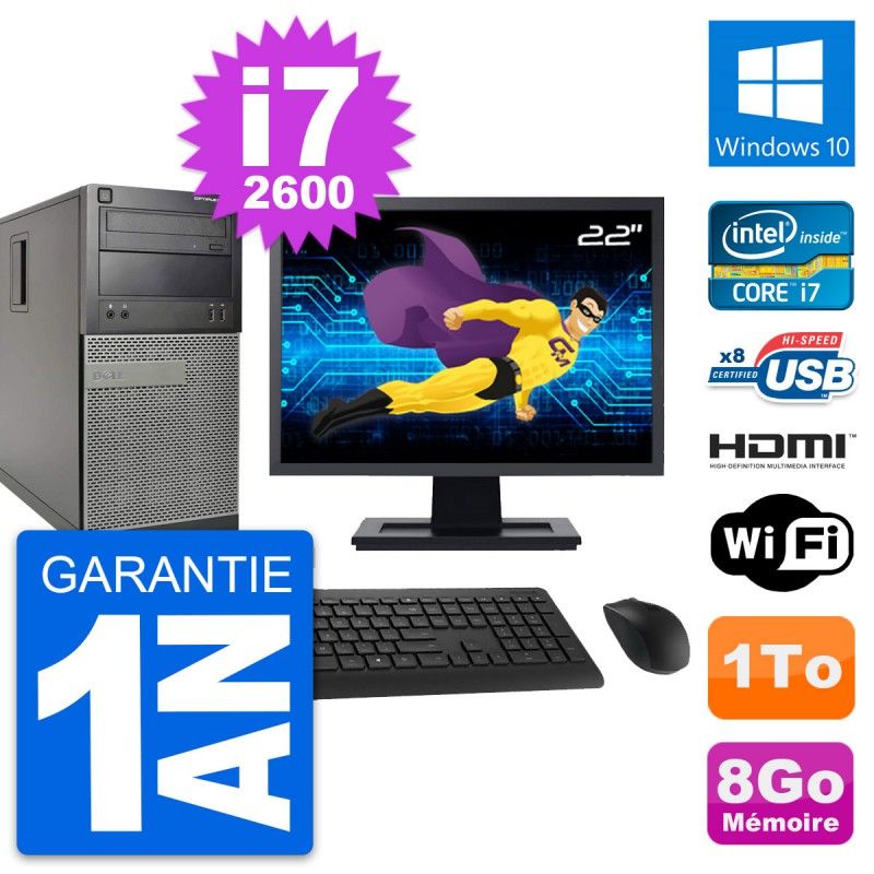 Dell Optiplex 390 MT Desktop PC - 22" Screen, i7-2600, 8GB RAM, 1TB HDD, HDMI, Wi-Fi