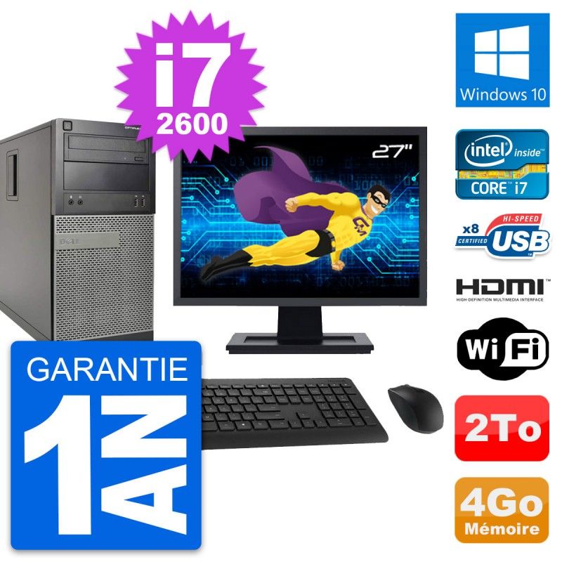 Dell Optiplex 390 MT Desktop PC - 27" Screen, i7-2600, 4GB RAM, 2TB HDD, HDMI, WiFi