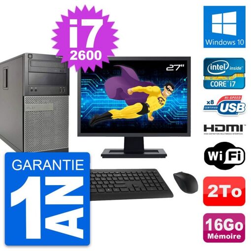 Dell Optiplex 390 MT Desktop PC - 27" Screen, i7-2600, 16GB RAM, 2TB Hard Drive, HDMI, Wi-Fi