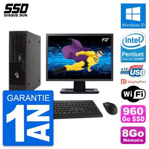 Fujitsu E910 DT 19-Inch Monitor with Intel G630, 8GB RAM, 960GB SSD, Windows 10, Wifi