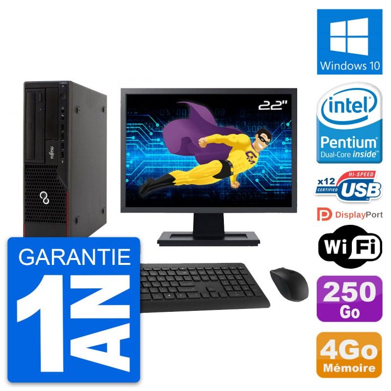 Fujitsu E910 DT 22-inch PC - Intel G630, 4GB RAM, 250GB HDD, Windows 10, WiFi
