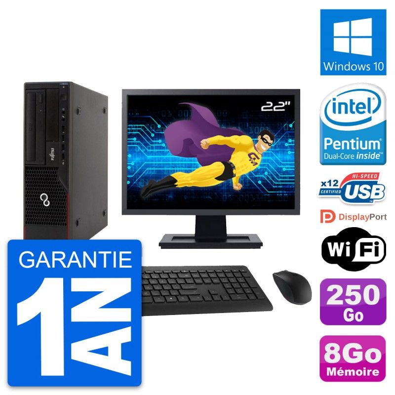Fujitsu E910 DT 22-inch PC - Intel G630, 8GB RAM, 250GB HDD, Windows 10, WiFi