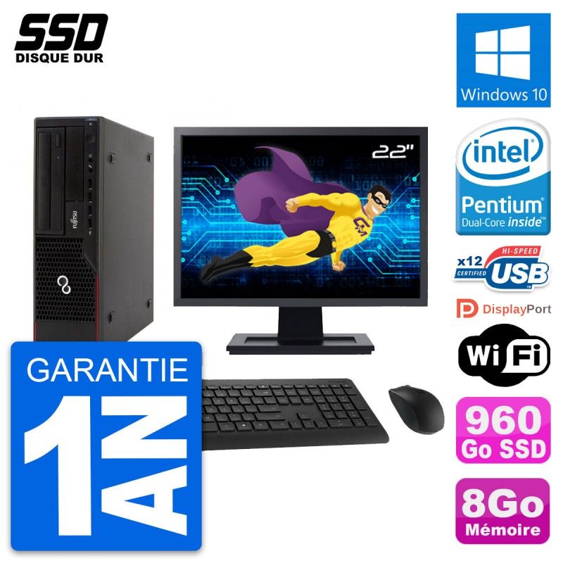Fujitsu E910 DT 22-inch Screen, Intel G630, 8GB RAM, 960GB SSD, Windows 10, Wifi