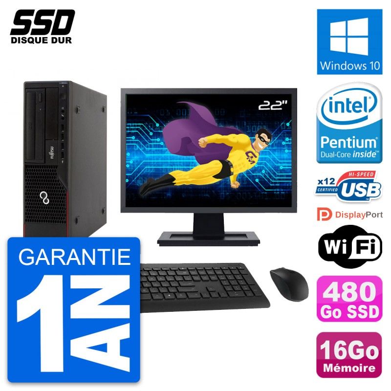Fujitsu E910 DT 22-Inch PC - Intel G630, 16GB RAM, 480GB SSD, Windows 10, WiFi