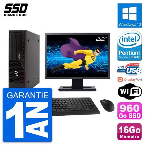 Fujitsu E910 DT 22-inch PC - Intel G630, 16GB RAM, 960GB SSD, Windows 10, WiFi