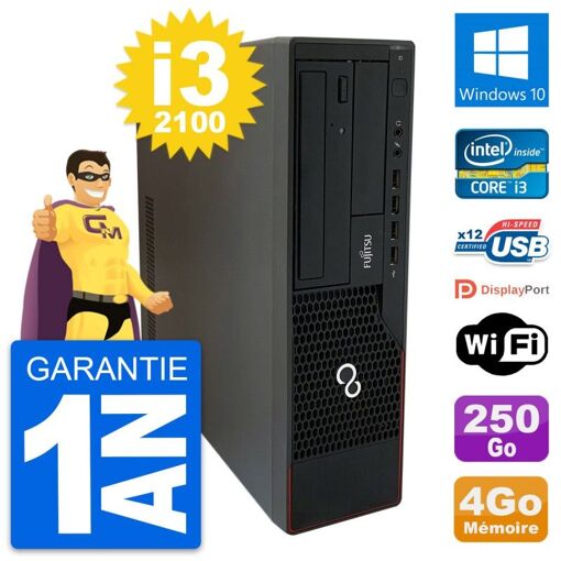Fujitsu Esprimo E910 DT - Intel Core i3-2100, 4GB RAM, 250GB HDD, Windows 10, WiFi