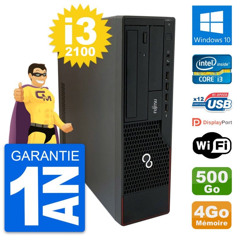 PC de escritorio Fujitsu Esprimo E910 DT - Procesador Intel Core i3-2100, 4GB de RAM, Disco duro de 500GB, Windows 10, WiFi