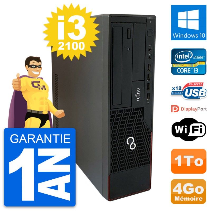 PC de escritorio Fujitsu Esprimo E910 DT - Procesador Intel Core i3-2100, 4GB de RAM, Disco duro de 1TB, Windows 10, WiFi