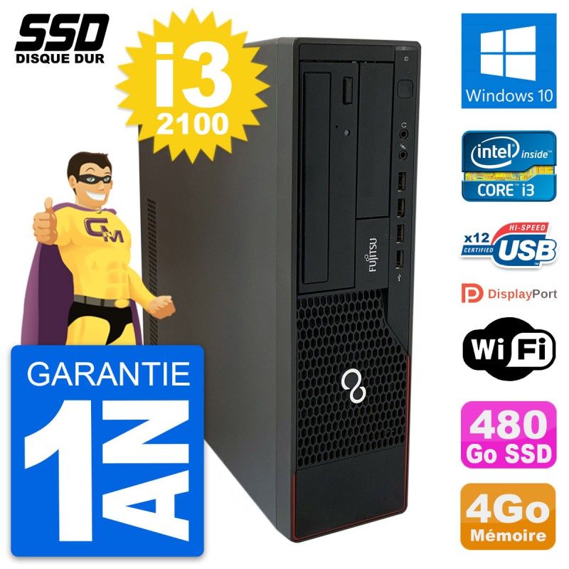 Fujitsu Esprimo E910 DT Desktop PC - Intel Core i3-2100, 4GB RAM, 480GB SSD, Windows 10, Wifi
