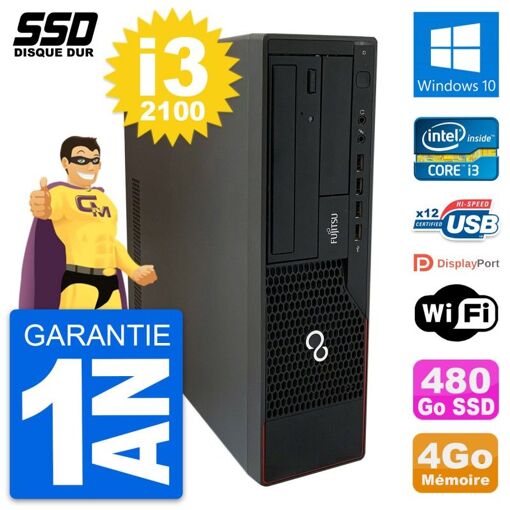 Fujitsu Esprimo E910 DT Desktop PC - Intel Core i3-2100, 4GB RAM, 480GB SSD, Windows 10, Wifi