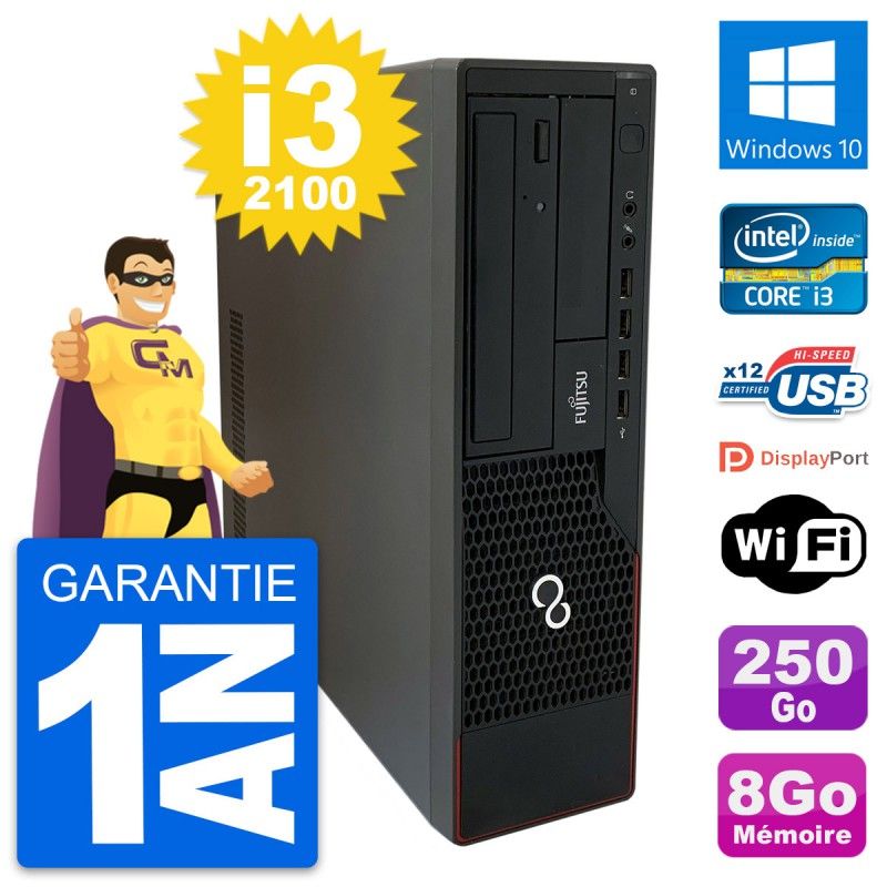 PC de escritorio Fujitsu Esprimo E910 DT - Intel i3-2100, 8GB RAM, disco duro de 250GB, Windows 10, WiFi