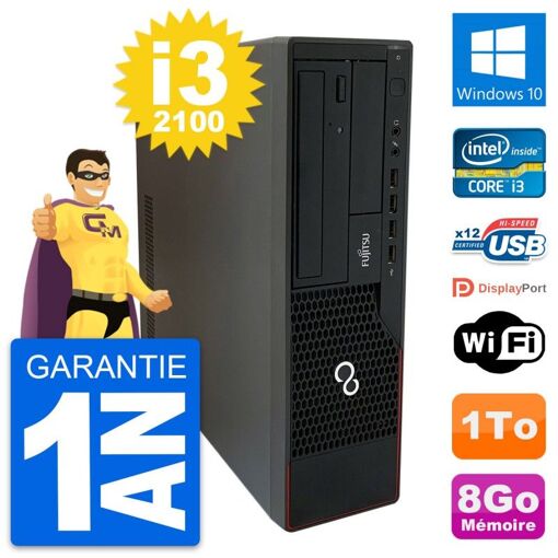 PC de escritorio Fujitsu Esprimo E910 DT - Procesador Intel Core i3-2100, 8 GB de RAM, 1 TB HDD, Windows 10, WiFi
