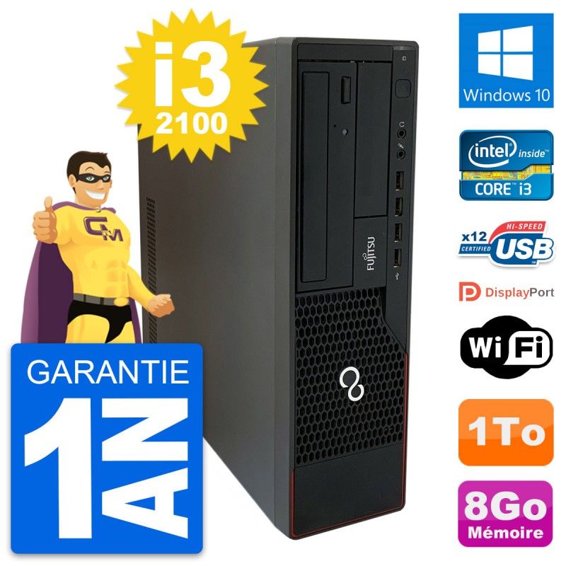 PC de escritorio Fujitsu Esprimo E910 DT - Procesador Intel Core i3-2100, 8 GB de RAM, 1 TB HDD, Windows 10, WiFi