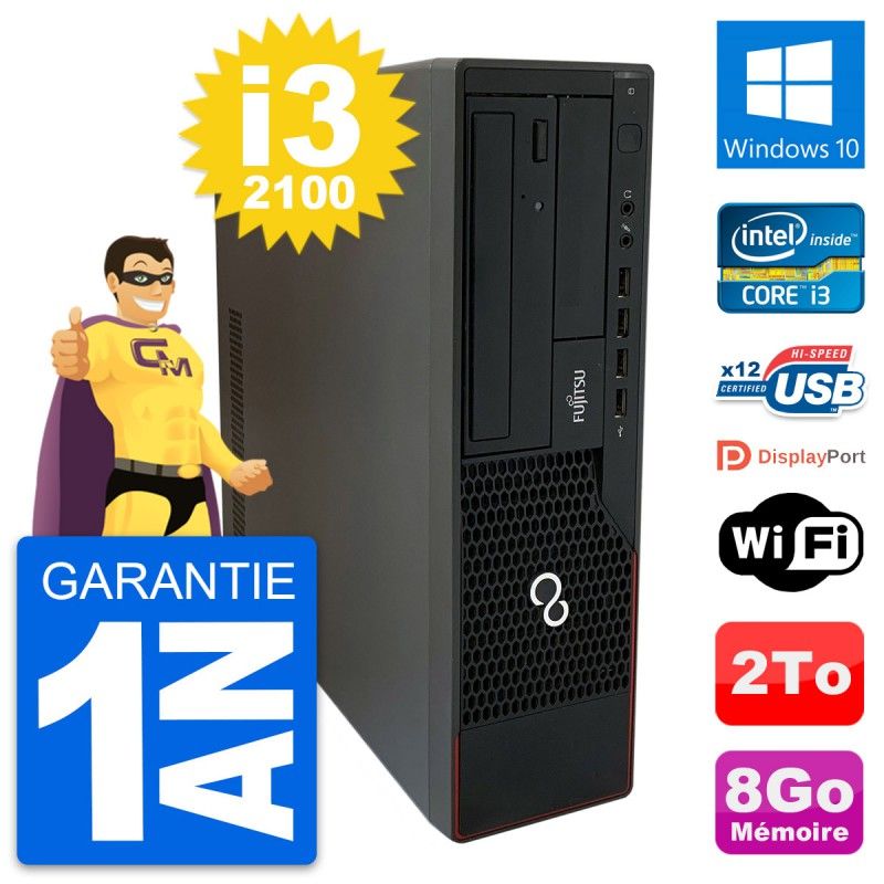 PC de escritorio Fujitsu Esprimo E910 DT - Procesador Intel Core i3-2100, 8 GB de RAM, 2 TB HDD, Windows 10, WiFi