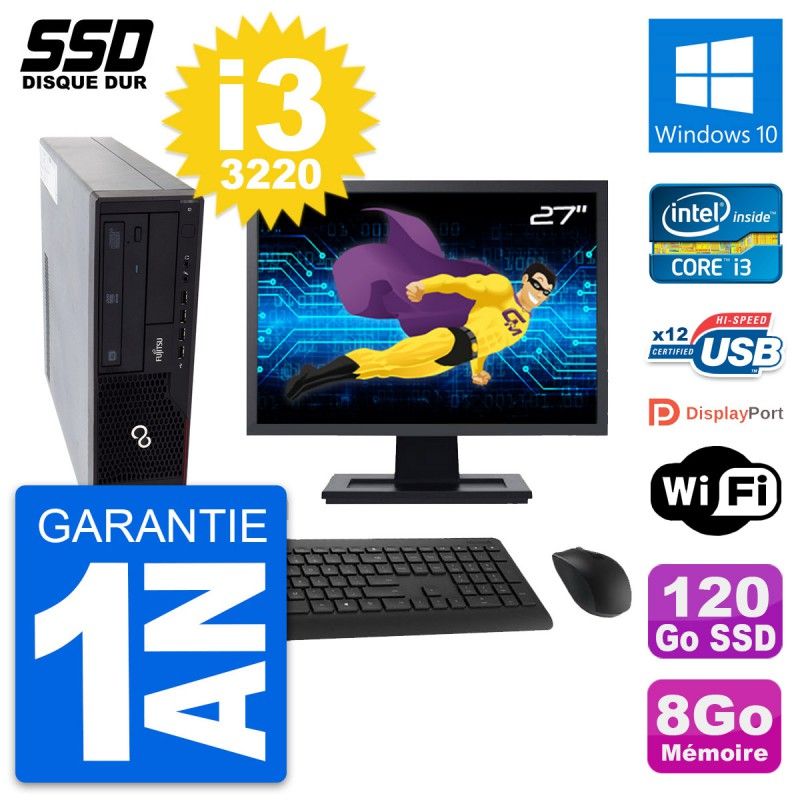 Fujitsu E910 DT 27-inch PC - Intel i3, 8GB RAM, 120GB SSD, Windows 10, Wifi