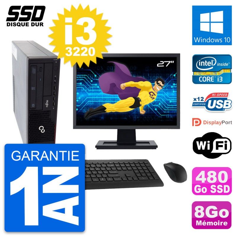 Fujitsu E910 DT 27-Inch PC - Intel i3, 8GB RAM, 480GB SSD, Windows 10, WiFi