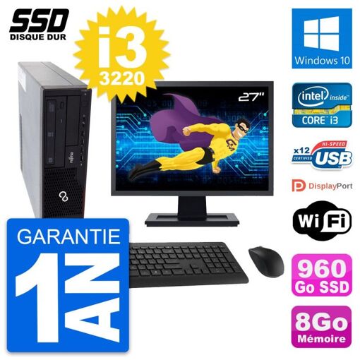 Fujitsu E910 DT 27-inch PC - Intel i3, 8GB RAM, 960GB SSD, Windows 10, WiFi