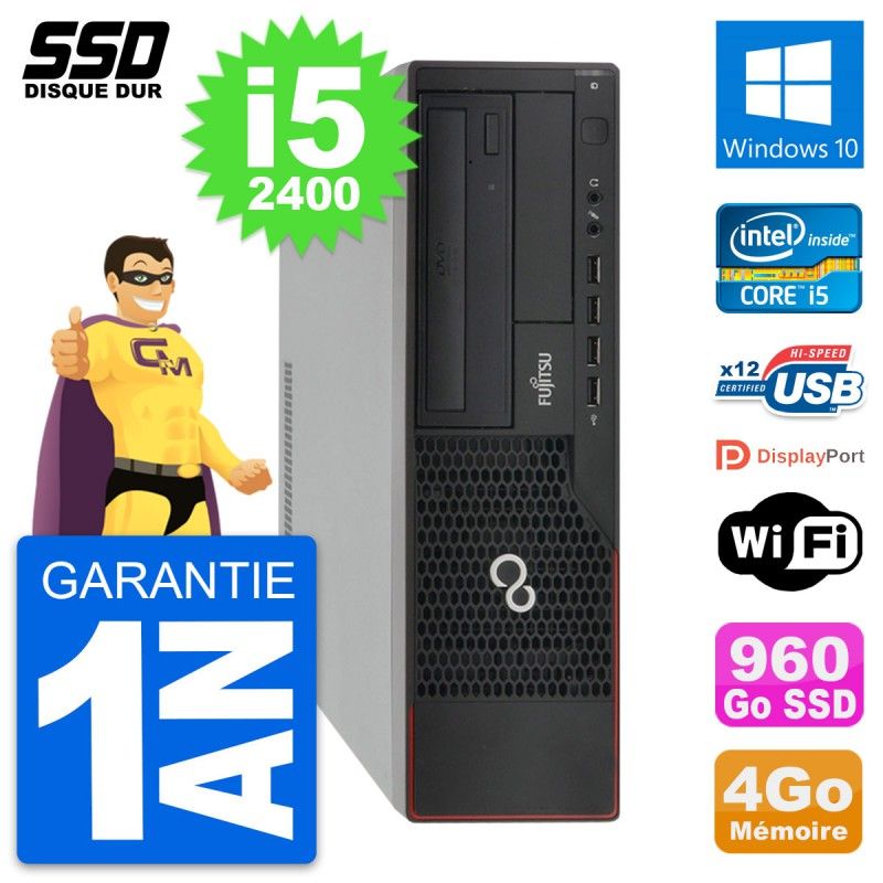 Fujitsu Esprimo E910 DT Desktop PC - Intel Core i5-2400, 4GB RAM, 960GB SSD, Windows 10, WiFi
