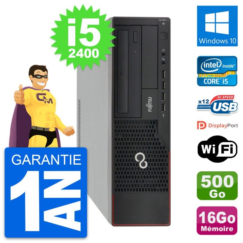 Ordinateur de bureau Fujitsu Esprimo E910 DT - Intel i5-2400, 16 Go de RAM, 500 Go HDD, Windows 10, Wi-Fi