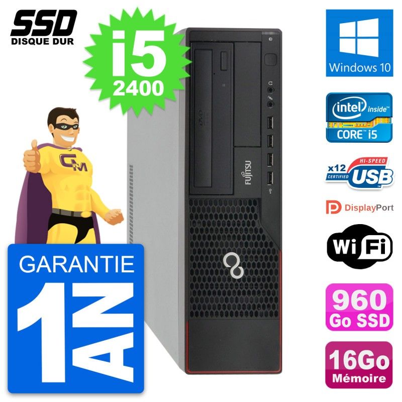 Fujitsu Esprimo E910 DT - Intel Core i5-2400, 16GB RAM, 960GB SSD, Windows 10, WiFi