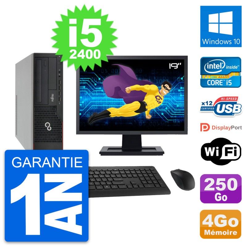 Ordinateur de bureau Fujitsu E910 - Écran 19 pouces, i5 3.1GHz, 4Go RAM, 250Go HDD, Windows 10, Wi-Fi