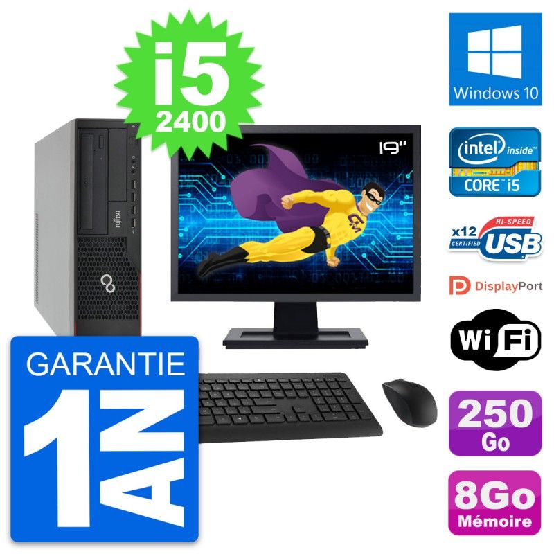 Fujitsu E910 DT 19-Inch Screen, Intel i5-2400, 8GB RAM, 250GB Hard Drive, Windows 10, Wifi