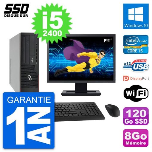 Fujitsu E910 DT 19-inch Screen, Intel i5-2400, 8GB RAM, 120GB SSD, Windows 10, Wi-Fi