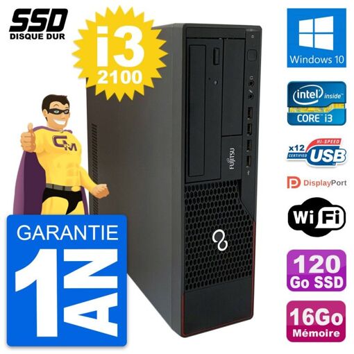 Fujitsu Esprimo E910 DT - Intel Core i3-2100, 16GB RAM, 120GB SSD, Windows 10, Wifi