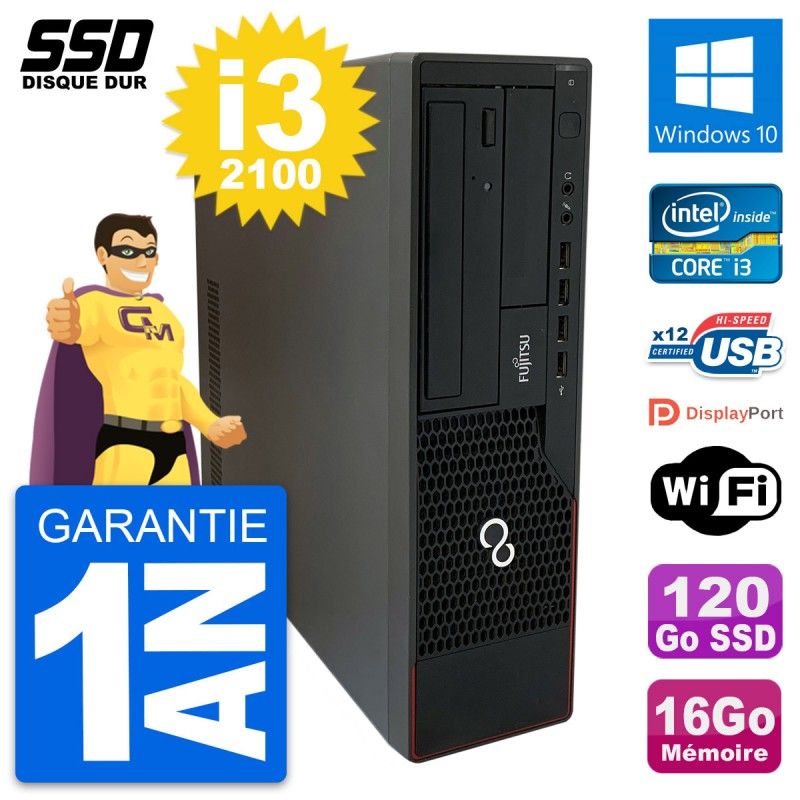 Fujitsu Esprimo E910 DT - Intel Core i3-2100, 16GB RAM, 120GB SSD, Windows 10, Wifi