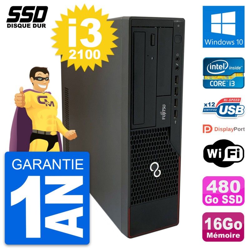 Fujitsu Esprimo E910 DT Desktop PC - Intel Core i3-2100, 16GB RAM, 480GB SSD, Windows 10, WiFi