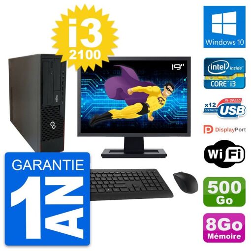 Fujitsu E910 DT 19-Inch Screen, Intel i3-2100, 8GB RAM, 500GB Hard Drive, Windows 10, WiFi