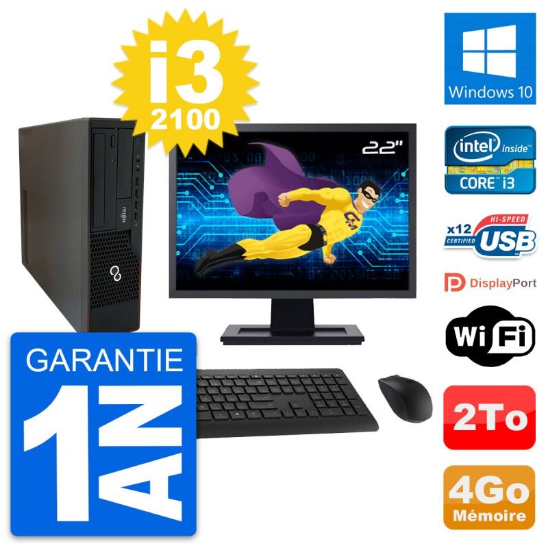Fujitsu E910 DT 22-inch Computer - Intel i3, 4GB RAM, 2TB HDD, Windows 10, WiFi