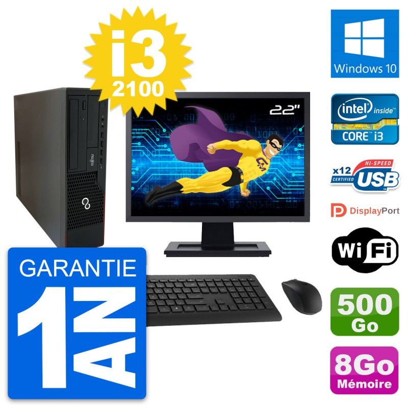 Fujitsu E910 DT 22-inch PC - Intel i3, 8GB RAM, 500GB HDD, Windows 10, WiFi