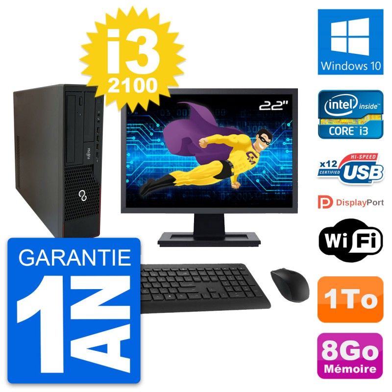 Fujitsu E910 DT 22-inch PC - Intel i3, 8GB RAM, 1TB HDD, Windows 10, WiFi