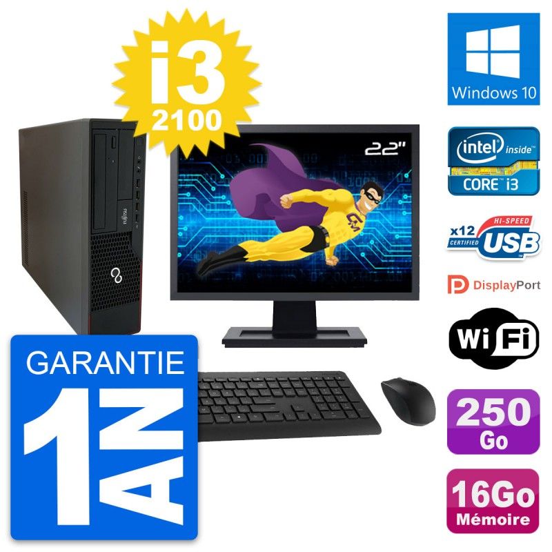 Fujitsu E910 DT 22-inch PC - Intel i3, 16GB RAM, 250GB HDD, Windows 10, WiFi