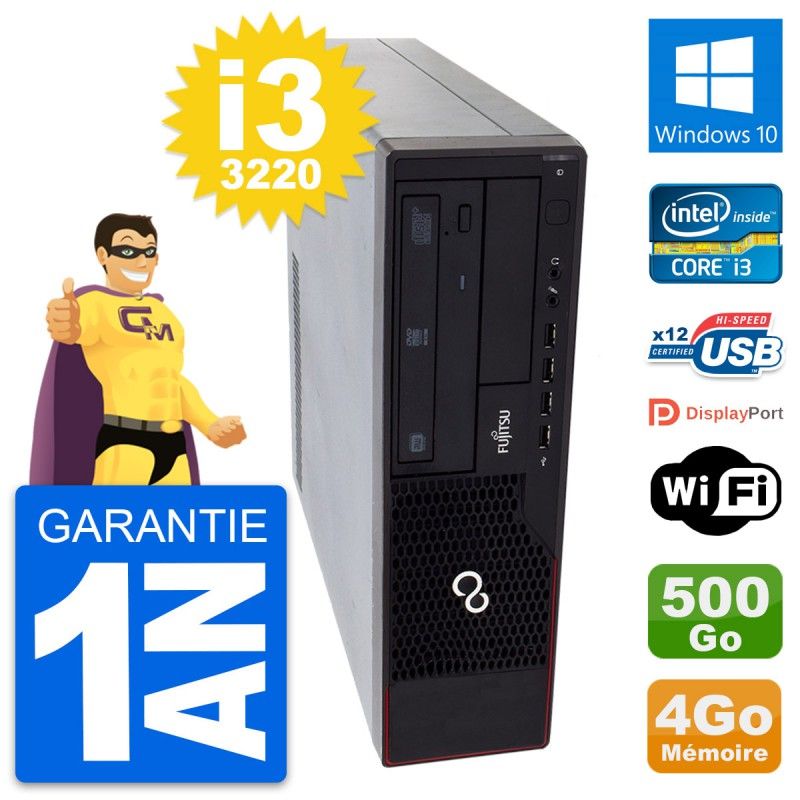 PC de escritorio Fujitsu Esprimo E910 DT - Procesador Intel Core i3-3220, 4GB de RAM, disco duro de 500GB, Windows 10, WiFi
